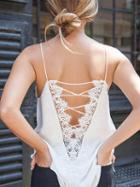 Choies White Lace Up Crochet Lace Panel Cami Top