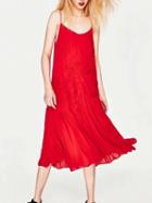 Choies Red V-neck Embroidery Spaghetti Strap Maxi Dress
