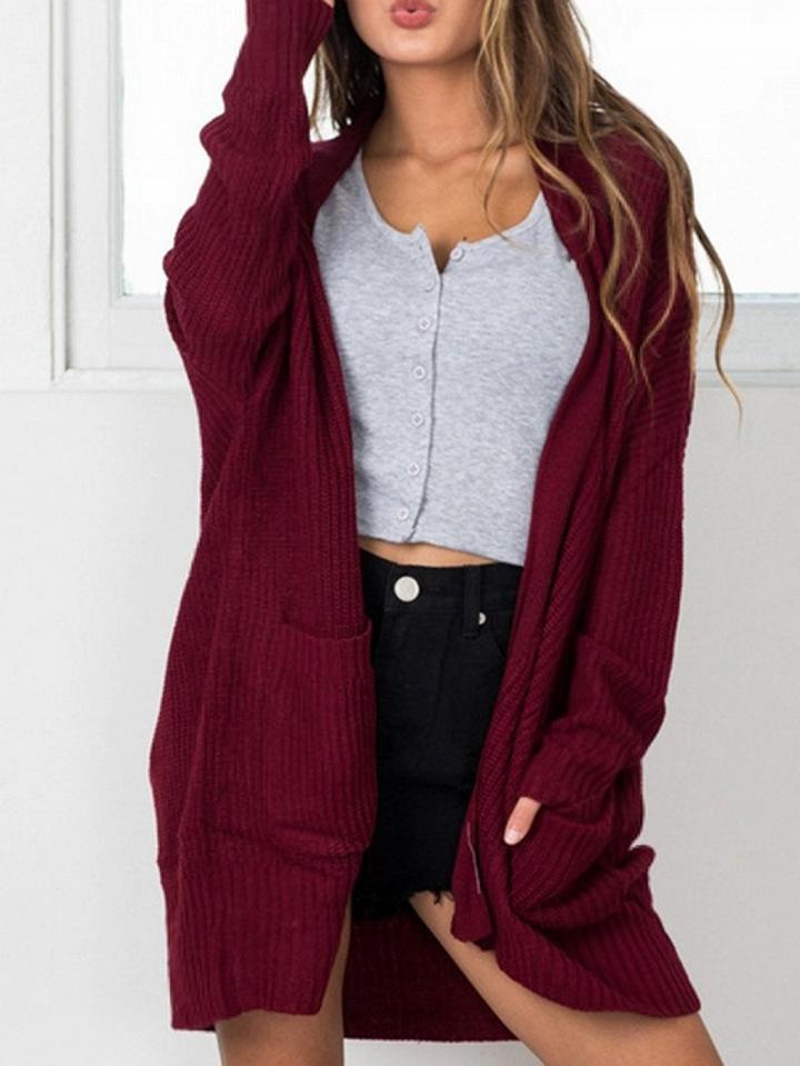 Choies Burgundy Open Front Longline Cardigan