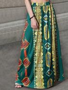 Choies Green High Waist Geo-tribal Print Maxi Skirt