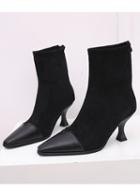 Choies Black Pu Panel Chic Women Square Toe Ankle Boots