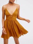 Choies Ginger Plunge V-neck Lace Up Back Spaghetti Strap Mini Dress