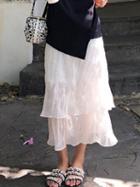 Choies White High Waist Layered Hem Chic Women Sheer Mesh Maxi Skirt