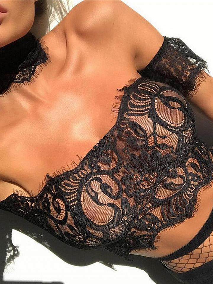 Choies Black Off Shoulder Choker Neck Lace Crop Top