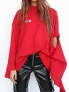 Choies Red Cotton Blend Letter Print Long Sleeve Women Sweatshirt