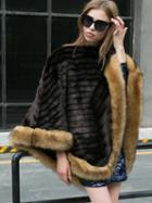 Choies Brown Pull-on Fluffy Faux Fur Poncho Coat
