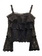 Choies Black Layer Ruffle Cold Shoulder Bell Sleeve Lace Top