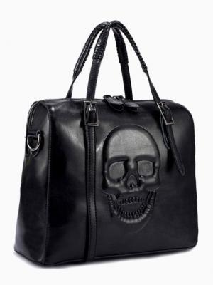 Choies Embossed Skull Box Tote Bag In Black