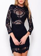 Choies Black Lace Long Sleeve Bodycon Dress