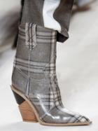 Choies Gray Plaid Microfiber Gap Detail Pointed Toe Chic Women Heeled Boots