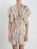 Choies Polychrome Floral Plunge V-neck Tie Front Embroidery Trim Mini Dress