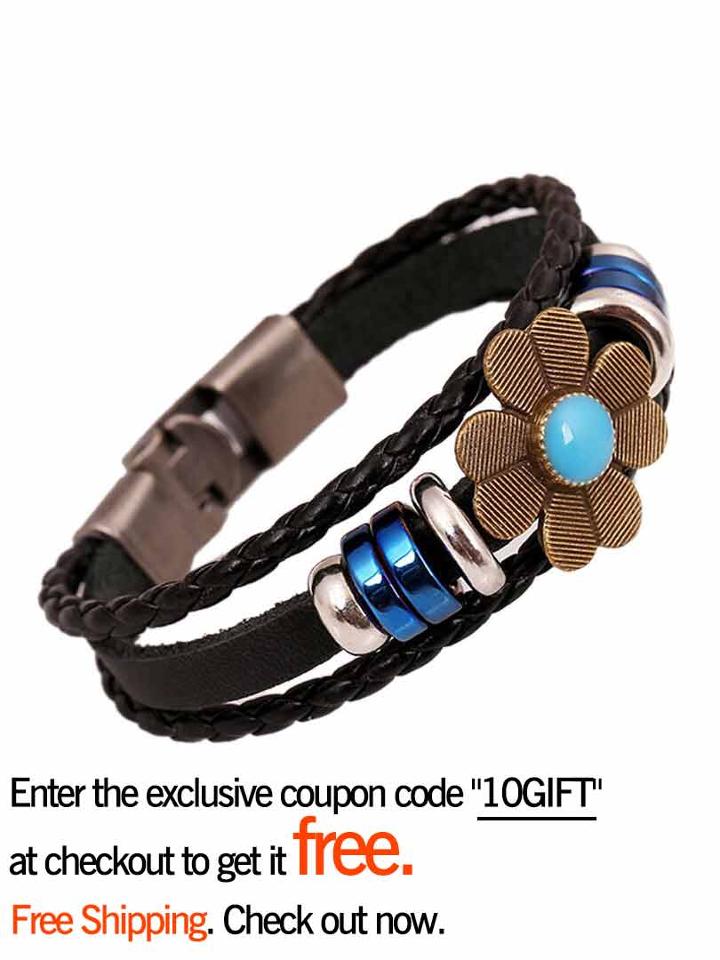 Choies Floral Embellishment Leather Bracelet Pack
