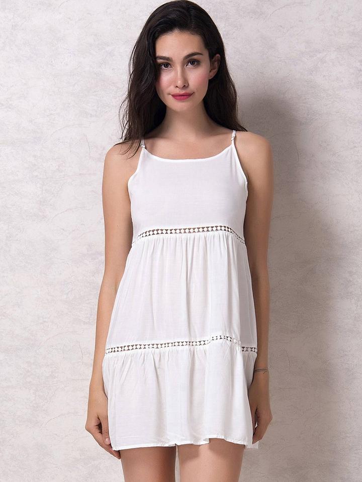 Choies White Cut Out Detail Ruffle Hem Cami Dress