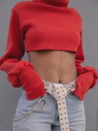 Choies Red Ribbed High Neck Puff Sleeve Chic Women Crop Sweater