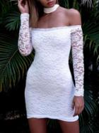 Choies White Choker Neck Off Shoulder Bodycon Lace Mini Dress