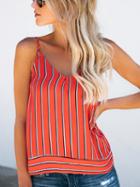 Choies Women's Orange V-neck Stripe Tie Back Cami Top