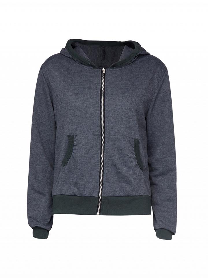 Choies Gray Contrast Angel Wings Print Zip Up Hoodie