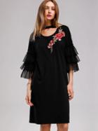 Choies Black Choker Cut Out Neck Embroidery Ruffle Sleeve Shift Dress