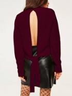 Choies Burgundy Tie Detail Open Back Long Sleeve Knit Jumper