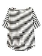 Choies Monochrome Stripe Short Sleeve Dipped Hem T-shirt