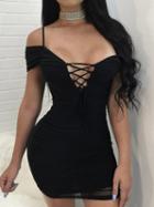 Choies Black Off Shoulder Lace Up Ruched Bodycon Dress