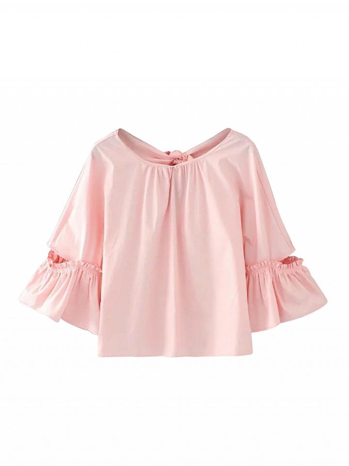 Choies Pink Ruffle Bell Sleeve Bow Back Top