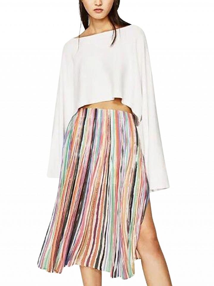 Choies Polychrome Stripe High Waist Side Split Pleated Skirt