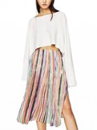 Choies Polychrome Stripe High Waist Side Split Pleated Skirt