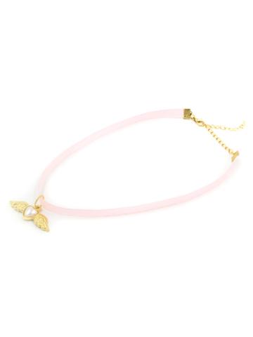 Choies Pink Winged Heart Drop Strap Choker Necklace