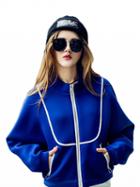 Choies Blue Contrast Detail Long Sleeve Zip Up Jacket