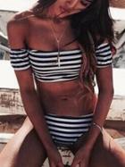 Choies Monochrome Stripe Off Shoulder Bikini Top And Bottom