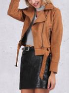 Choies Camel Faux Suede Lapel Buckle Detail Jacket