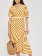 Choies Yellow Stripe V-neck Button Placket Front Chic Women Maxi Dress