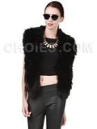 Choies Black Faux Fur Waistcoat With Scarf Front