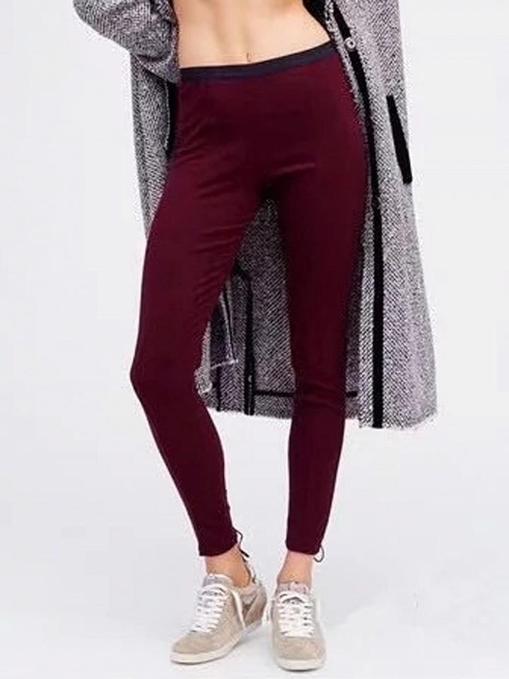 Choies Burgundy High Waist Lace Up Detail Leggings