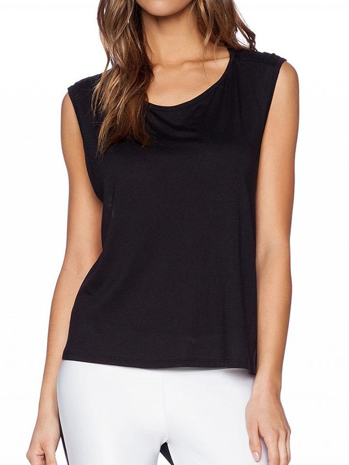 Choies Black Cotton Blend Open Back Sleeveless Chic Women Blouse