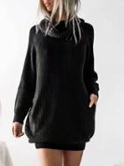 Choies Black High Neck Longline Knit Sweater