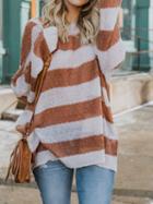 Choies Brown Stripe Long Sleeve Chic Women Knit Sweater