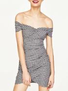 Choies Black Plaid Off Shoulder Ruched Detail Bodycon Tulip Mini Dress