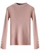 Choies Pink Split Cuff Ribbed Knit Sweater