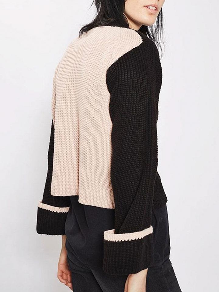 Choies Black Contrast Back Turn Up Cuff Knit Sweater