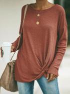 Choies Red Knot Front Long Sleeve Women Sweater