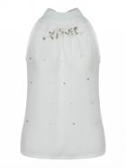 Choies White Halter Beads Embellished Tie Back Vest Top