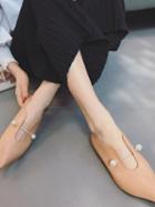 Choies Beige Pointed Pearl Flat Loafer
