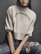 Choies Gray High Neck Letter Print Cropped Sweatshirt