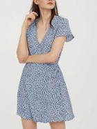 Choies Blue V-neck Floral Print Tie Waist Mini Dress