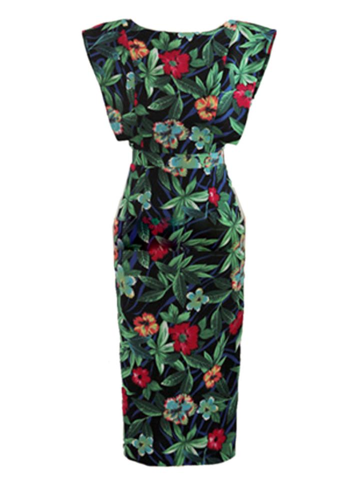 Choies Multicolor Floral Leaves Print Cut Out Back Bodycon Dress