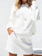 Choies White Ribbed Long Sleeve Chic Women Hoodie And High Waist Skirt