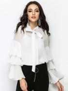 Choies White Bow Tie Front Layered Flare Sleeve Blouse