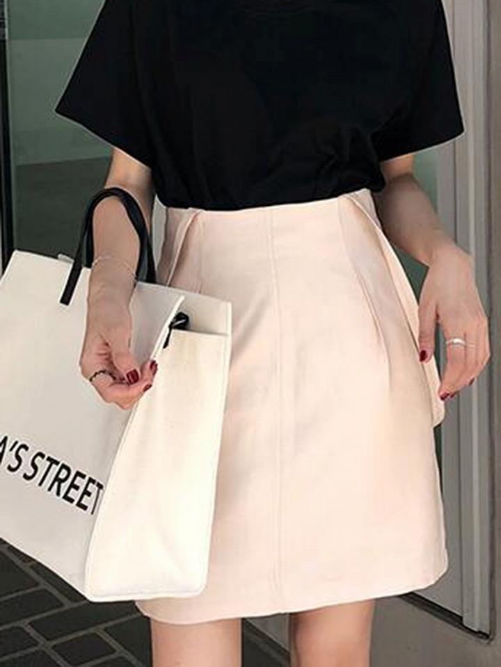 Choies Beige Cotton High Waist Shoulder Strap Detail Chic Women Mini Skirt